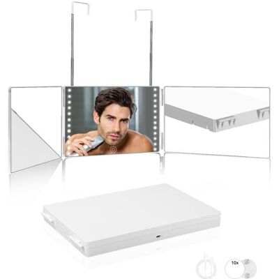 Miroir 360 - FOLAYA - Coiffeur LED - Pliable - Réglable - Grossissant 10X Blanc - Publicité Miroir 360 - FOLAYA - Coiffeur LED - Pliable - Réglable - Grossissant 10X Blanc - Publicité