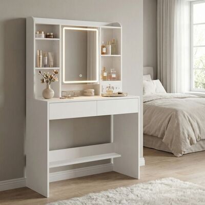VASAGLE Coiffeuse avec Miroir LED 3 Couleurs Luminosité Réglable avec Multiprise 2 Tiroirs Blanc Blanc - Publicité VASAGLE Coiffeuse avec Miroir LED 3 Couleurs Luminosité Réglable avec Multiprise 2 Tiroirs Blanc Blanc - Publicité