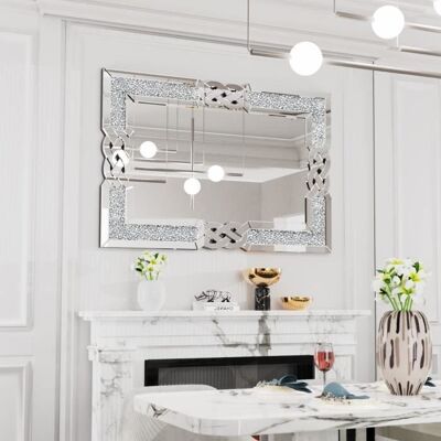 UNHO Miroir Mural Rectangulaire 90x60cm Décor Miroir avec Cadre en Bois pour Salon Chambre ou Dressing Blanc - Publicité UNHO Miroir Mural Rectangulaire 90x60cm Décor Miroir avec Cadre en Bois pour Salon Chambre ou Dressing Blanc - Publicité