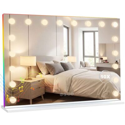 Miroir maquillage Hollywood - HOMCOM - 18 ampoules LED dimmables lumière RGB haut-parleur Bluetooth - verre - 80x60cm - blanc Blanc - Publicité Miroir maquillage Hollywood - HOMCOM - 18 ampoules LED dimmables lumière RGB haut-parleur Bluetooth - verre - 80x60cm - blanc Blanc - Publicité