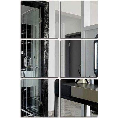 AMRINUGL Lot de 6 miroirs muraux carrés adhésifs en acrylique amovibles autocollants muraux argentés pour chambre à coucher salon Label - Publicité AMRINUGL Lot de 6 miroirs muraux carrés adhésifs en acrylique amovibles autocollants muraux argentés pour chambre à coucher salon Label - Publicité