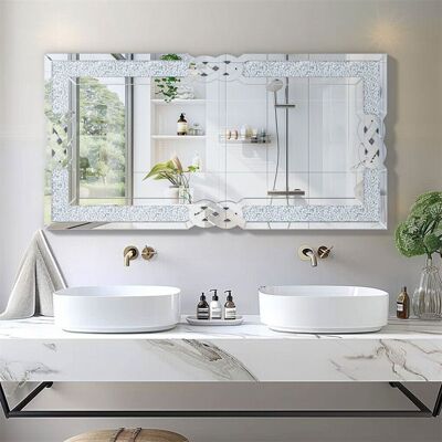 Grand Miroir Murale Décoration - Diamant Miroirs Rectangulaire - pour Entrée Chambre Salon Salle de Bain 100x70cm Blanc - Publicité Grand Miroir Murale Décoration - Diamant Miroirs Rectangulaire - pour Entrée Chambre Salon Salle de Bain 100x70cm Blanc - Publicité