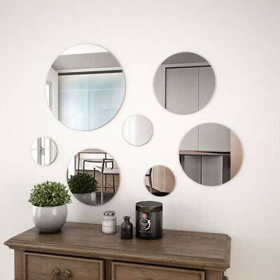 Ensemble de Miroirs Muraux - vidaXL - 7 pcs - Verre - Rond - Argent - Publicité Ensemble de Miroirs Muraux - vidaXL - 7 pcs - Verre - Rond - Argent - Publicité