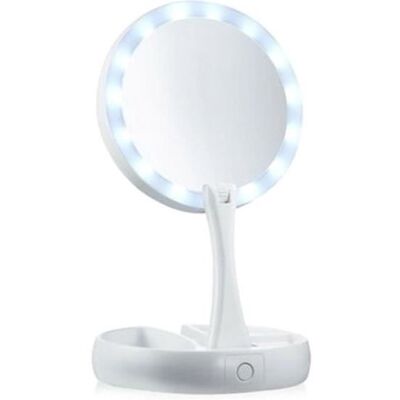 MEDIA WAVE STORE 134006 Miroir 2 Faces Normal 1X Et Grossissant 10X Lumineux LED Et Pliable Blanc - Publicité MEDIA WAVE STORE 134006 Miroir 2 Faces Normal 1X Et Grossissant 10X Lumineux LED Et Pliable Blanc - Publicité