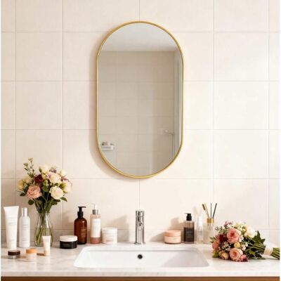 SAPLIKY Miroir ovale mural 50x80 cm salle de bain chambre verre haute qualité film anti-explosion décoratif reflet clair sécurité - Publicité SAPLIKY Miroir ovale mural 50x80 cm salle de bain chambre verre haute qualité film anti-explosion décoratif reflet clair sécurité - Publicité