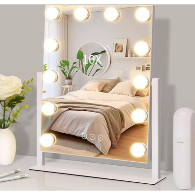 SANS MARQUE Miroir Hollywood lumineux pivotant à 360° à poser sur table blanc 30 x 41 cm - Publicité SANS MARQUE Miroir Hollywood lumineux pivotant à 360° à poser sur table blanc 30 x 41 cm - Publicité