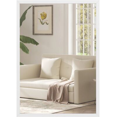 Miroir mural HOMCOM rectangulaire 50 x 70 cm cadre en bois blanc idéal pour la salle de bain salon ou chambre Blanc - Publicité Miroir mural HOMCOM rectangulaire 50 x 70 cm cadre en bois blanc idéal pour la salle de bain salon ou chambre Blanc - Publicité