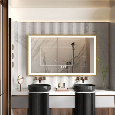 UNHO Miroir Mural Salle de Bain LED Anti-Buée Cadre Complet Finition Givrée avec Interrupteur Tactile - Doré 100 x 60 cm - Publicité UNHO Miroir Mural Salle de Bain LED Anti-Buée Cadre Complet Finition Givrée avec Interrupteur Tactile - Doré 100 x 60 cm - Publicité