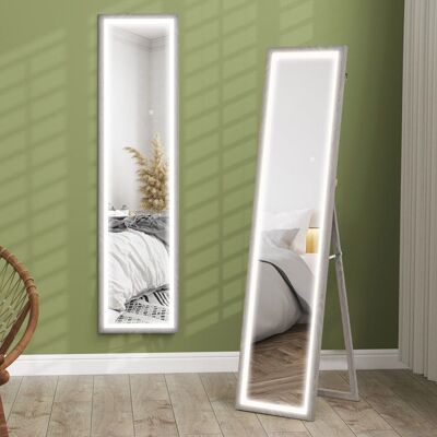 Grand miroir - HOMCOM - éclairage LED 3 couleurs - montage mural ou sur pied - rectangulaire - verre trempé MDF - 40x160cm - gris Gris - Publicité Grand miroir - HOMCOM - éclairage LED 3 couleurs - montage mural ou sur pied - rectangulaire - verre trempé MDF - 40x160cm - gris Gris - Publicité