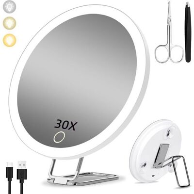 SANS MARQUE Miroir grossissant lumineux 30X 15cm 3 modes couleur rechargeable voyage Blanc - Publicité SANS MARQUE Miroir grossissant lumineux 30X 15cm 3 modes couleur rechargeable voyage Blanc - Publicité