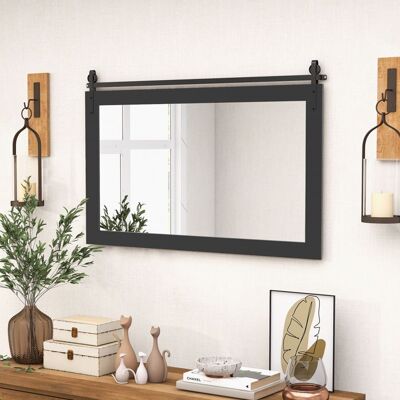 100 x 66 CM Miroir Murale Rectangulaire COSTWAY Cadre en Bois Massif Support en Métal pour Salon Chambre Salle de Bain Noir Noir - Publicité 100 x 66 CM Miroir Murale Rectangulaire COSTWAY Cadre en Bois Massif Support en Métal pour Salon Chambre Salle de Bain Noir Noir - Publicité