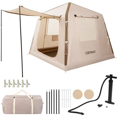 COSTWAY Tente de Camping Gonflable pour 2-4 Personnes avec Pompe Portes Fenêtres Filet Rideaux Sac de Transport Montage Rapide Beige - Publicité COSTWAY Tente de Camping Gonflable pour 2-4 Personnes avec Pompe Portes Fenêtres Filet Rideaux Sac de Transport Montage Rapide Beige - Publicité
