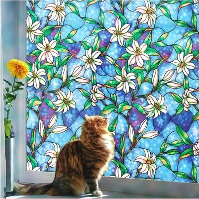 Rabbitgoo Film Fenetre Anti Regard 44.5x200cm Film pour Vitre Occultant Anti UV Décoratif pour Bureau Maison Motif Bleu Lis Bleu - Publicité Rabbitgoo Film Fenetre Anti Regard 44.5x200cm Film pour Vitre Occultant Anti UV Décoratif pour Bureau Maison Motif Bleu Lis Bleu - Publicité