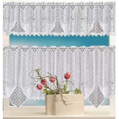 NOBRAND Rideau à volants en dentelle fleurie pour cuisine ou café motif au crochet lot de deux,160x30cm+160x60cm Blanc - Publicité NOBRAND Rideau à volants en dentelle fleurie pour cuisine ou café motif au crochet lot de deux,160x30cm+160x60cm Blanc - Publicité