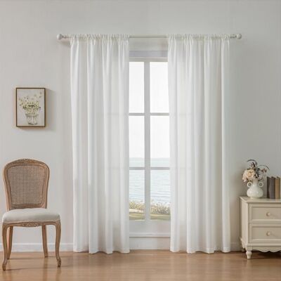NOBRAND Rideaux blancs transparents en jacquard aux rayures verticales style minimaliste moderne voilage semi-occultant 132 x 220 cm Blanc - Publicité NOBRAND Rideaux blancs transparents en jacquard aux rayures verticales style minimaliste moderne voilage semi-occultant 132 x 220 cm Blanc - Publicité