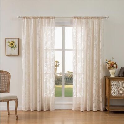 NOBRAND Rideaux en dentelle transparente à motifs floraux champêtres pour chambre de fillerideaux en dentelle transparentebeige140x220cm Beige - Publicité NOBRAND Rideaux en dentelle transparente à motifs floraux champêtres pour chambre de fillerideaux en dentelle transparentebeige140x220cm Beige - Publicité