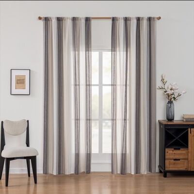 NOBRAND Rideaux en lin mélangé pour ferme rayures verticales rideaux en gaze de lin bohème filtrant la lumièreGris150x220cm Gris - Publicité NOBRAND Rideaux en lin mélangé pour ferme rayures verticales rideaux en gaze de lin bohème filtrant la lumièreGris150x220cm Gris - Publicité