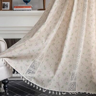 NOBRAND Rideau Floraweg Boho crochets patchwork en dentelle semi-occultant imprimé floral pour salon ou chambre à coucher 150 x 270 Beige - Publicité NOBRAND Rideau Floraweg Boho crochets patchwork en dentelle semi-occultant imprimé floral pour salon ou chambre à coucher 150 x 270 Beige - Publicité