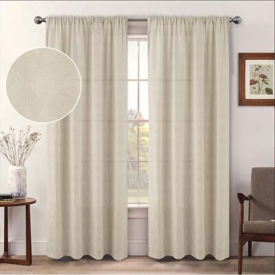 NOBRAND Rideaux en gaze jacquard à carreaux rideaux bohèmes en gaze de lin filtrant la lumière beige135x220cm Beige - Publicité NOBRAND Rideaux en gaze jacquard à carreaux rideaux bohèmes en gaze de lin filtrant la lumière beige135x220cm Beige - Publicité
