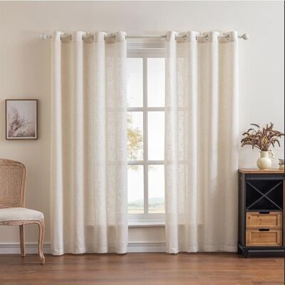 NOBRAND Floraweg Rideaux semi-transparents en poly-lin texturé avec plis croisés rideaux unis avec œillets beige 132 x 160 cm Beige - Publicité NOBRAND Floraweg Rideaux semi-transparents en poly-lin texturé avec plis croisés rideaux unis avec œillets beige 132 x 160 cm Beige - Publicité