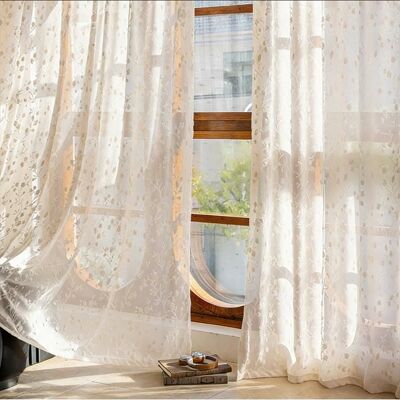 NOBRAND Rideaux en dentelle gaufrée de couleur crème ornés de petits motifs floraux – semi-transparents 132 x 220 cm Blanc - Publicité NOBRAND Rideaux en dentelle gaufrée de couleur crème ornés de petits motifs floraux – semi-transparents 132 x 220 cm Blanc - Publicité