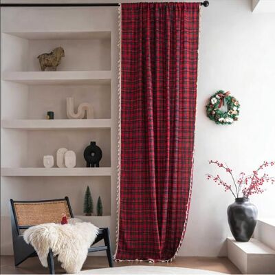 NOBRAND Rideaux à carreaux rouges de style nordique Floraweg avec franges semi-occultants style country américain140x160cm Rouge - Publicité NOBRAND Rideaux à carreaux rouges de style nordique Floraweg avec franges semi-occultants style country américain140x160cm Rouge - Publicité
