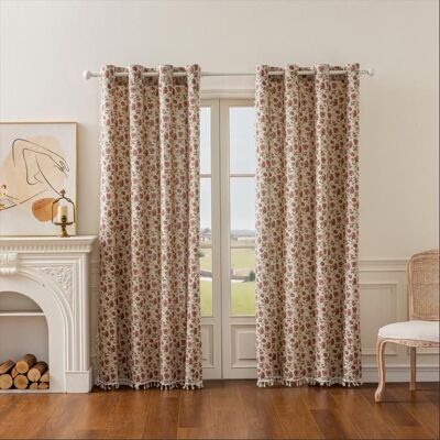 NOBRAND Rideaux vintage français à motif floral rose et franges – Coton-lin semi-occultants – Rideaux prêts à poser 140 x220 cm Beige - Publicité NOBRAND Rideaux vintage français à motif floral rose et franges – Coton-lin semi-occultants – Rideaux prêts à poser 140 x220 cm Beige - Publicité
