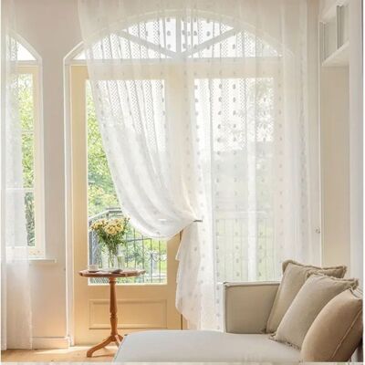 NOBRAND Rideaux cottage français rustiques bohèmes transparents à imprimé floral et pompons pour chambre à coucher blancs 140 x 220 cm Blanc - Publicité NOBRAND Rideaux cottage français rustiques bohèmes transparents à imprimé floral et pompons pour chambre à coucher blancs 140 x 220 cm Blanc - Publicité