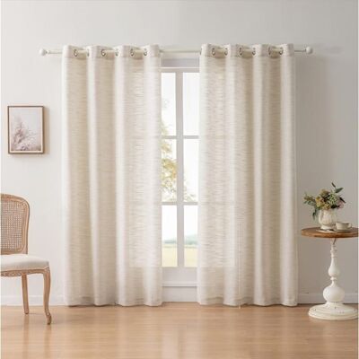 NOBRAND Rideaux semi-transparents Floraweg en poly-lin texturé à longues irrégularités rideaux à œillets unis beige140x220cm Beige - Publicité NOBRAND Rideaux semi-transparents Floraweg en poly-lin texturé à longues irrégularités rideaux à œillets unis beige140x220cm Beige - Publicité