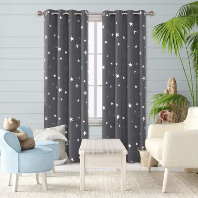 Deconovo Super Soft Foil Star Printed Thermal Insulated Eyelet Blackout Curtains for Bedroom 66 x 90 Inch Dark Grey 2 Panels Gris - Publicité Deconovo Super Soft Foil Star Printed Thermal Insulated Eyelet Blackout Curtains for Bedroom 66 x 90 Inch Dark Grey 2 Panels Gris - Publicité