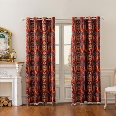NOBRAND Rideaux de style bohème aux motifs géométriques rouges vintage rideaux occultants de style country américain et marocain140x220cm Rouge - Publicité NOBRAND Rideaux de style bohème aux motifs géométriques rouges vintage rideaux occultants de style country américain et marocain140x220cm Rouge - Publicité