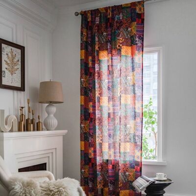 NOBRAND Rideaux bohèmes style patchwork floral rideaux géométriques semi-occultants filtrant la lumière colorés140x220cm - Publicité NOBRAND Rideaux bohèmes style patchwork floral rideaux géométriques semi-occultants filtrant la lumière colorés140x220cm - Publicité
