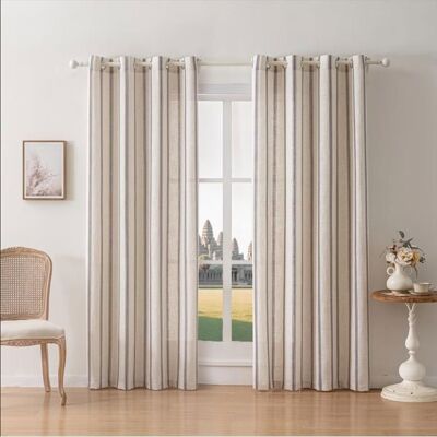 NOBRAND Rideaux à rayures en lin mélangé Rideaux à rayures filtrant la lumière Rideaux bleus imprimés sur des draperies beiges140x160cm Beige - Publicité NOBRAND Rideaux à rayures en lin mélangé Rideaux à rayures filtrant la lumière Rideaux bleus imprimés sur des draperies beiges140x160cm Beige - Publicité