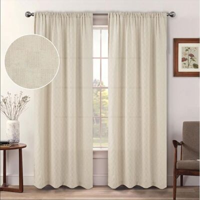 NOBRAND Rideaux en gaze jacquard à carreaux rideaux bohèmes en gaze de lin filtrant la lumière beige foncé135x220cm Beige - Publicité NOBRAND Rideaux en gaze jacquard à carreaux rideaux bohèmes en gaze de lin filtrant la lumière beige foncé135x220cm Beige - Publicité