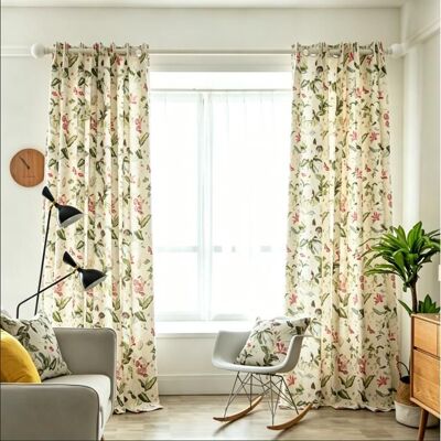 NOBRAND Rideaux à motifs floraux de style country américain tissu occultant en mélange coton-lin 132 x 160 cm Blanc - Publicité NOBRAND Rideaux à motifs floraux de style country américain tissu occultant en mélange coton-lin 132 x 160 cm Blanc - Publicité