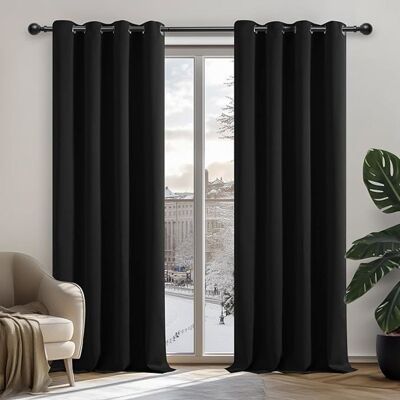 DECONOVO - Tende Oscuranti con Anelli Tinta Unita 2Pezzi 132x183 cm - Noir - 132x183 cm - Curtains - Publicité DECONOVO - Tende Oscuranti con Anelli Tinta Unita 2Pezzi 132x183 cm - Noir - 132x183 cm - Curtains - Publicité
