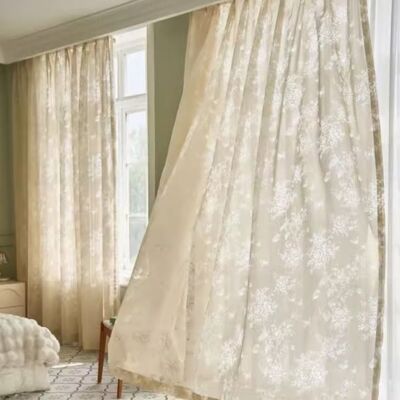 NOBRAND Rideaux en dentelle transparente à motifs floraux champêtres poche dentelle transparente intimité beige140x160cm Beige - Publicité NOBRAND Rideaux en dentelle transparente à motifs floraux champêtres poche dentelle transparente intimité beige140x160cm Beige - Publicité