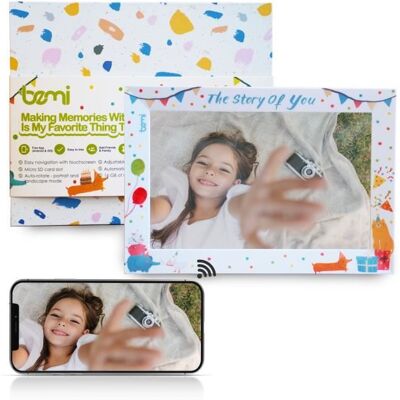 Cadre Photo Numérique Enfant - BEMI - Frameo 10.1 - WiFi - Météo - Température Blanc - Publicité Cadre Photo Numérique Enfant - BEMI - Frameo 10.1 - WiFi - Météo - Température Blanc - Publicité