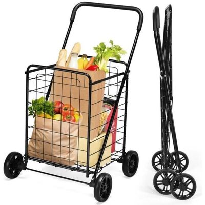 COSTWAY Chariot de Courses Pliable 83L Caddie avec Structure en Métal Anti-Rouille - Capacité de 45 KG - Poignée Confortable-Noir Noir - Publicité COSTWAY Chariot de Courses Pliable 83L Caddie avec Structure en Métal Anti-Rouille - Capacité de 45 KG - Poignée Confortable-Noir Noir - Publicité