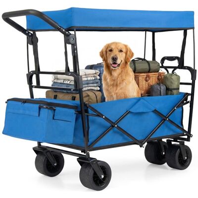 Chariot de Plage COSTWAY Roues Tout-Terrain 100L Pliable avec Auvent AmoviblePoignées RéglablesSac de Rangement Détachable Bleu - Publicité Chariot de Plage COSTWAY Roues Tout-Terrain 100L Pliable avec Auvent AmoviblePoignées RéglablesSac de Rangement Détachable Bleu - Publicité