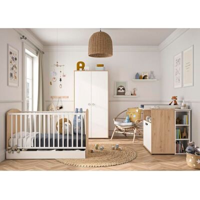 Ensemble lit bébé transformable - GALIPETTE - ARTHUR - Chêne artisan - Blanc - 70x140 cm Beige - Publicité Ensemble lit bébé transformable - GALIPETTE - ARTHUR - Chêne artisan - Blanc - 70x140 cm Beige - Publicité