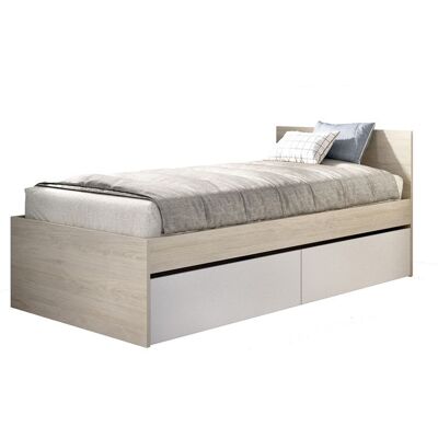 PEGANE Lit enfant couchage 90X190 coloris chêne naturel blanc avec 2 tiroirs - Longueur 194 x Profondeur 95 x Hauteur 67 cm Beige - Publicité PEGANE Lit enfant couchage 90X190 coloris chêne naturel blanc avec 2 tiroirs - Longueur 194 x Profondeur 95 x Hauteur 67 cm Beige - Publicité