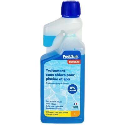BSI Désinfection sans chlore - PooLSan - Pour la désinfection de votre eau de piscine ou de spa - Bouteille 1L Bleu - Publicité BSI Désinfection sans chlore - PooLSan - Pour la désinfection de votre eau de piscine ou de spa - Bouteille 1L Bleu - Publicité