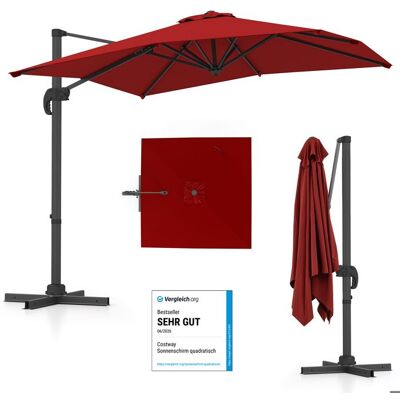 Parasol Déporté 245cm-Pied Croix-COSTWAY-Rotation à 360°-5 Inclinaisons Réglables- 8 Baleines-Manivelle- Carré pour Jardin- Rouge Rouge - Publicité Parasol Déporté 245cm-Pied Croix-COSTWAY-Rotation à 360°-5 Inclinaisons Réglables- 8 Baleines-Manivelle- Carré pour Jardin- Rouge Rouge - Publicité