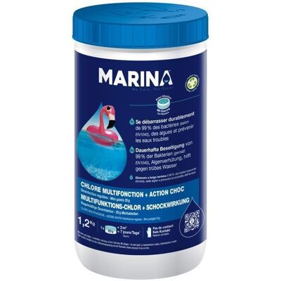 MARINA Chlore Multifonction + Choc Mini Galets bi-couche 20g 12KG Piscine Blanc - Publicité MARINA Chlore Multifonction + Choc Mini Galets bi-couche 20g 12KG Piscine Blanc - Publicité