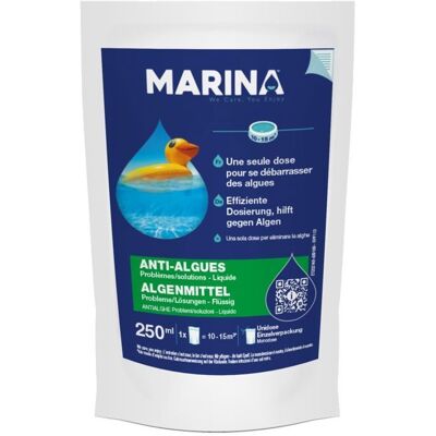 Marina - Anti Algues 2en1 - 250ml - Unidose Traitement de piscine - Publicité Marina - Anti Algues 2en1 - 250ml - Unidose Traitement de piscine - Publicité