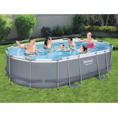 Ensemble de piscine autoportante Bestway Power Steel ovale 488x305x107 cm - Gris - Filtre à cartouche Gris - Publicité Ensemble de piscine autoportante Bestway Power Steel ovale 488x305x107 cm - Gris - Filtre à cartouche Gris - Publicité