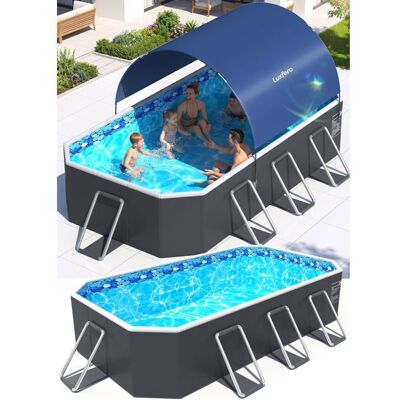 NOBRAND Piscine hors sol rectangulaire avec toit amovible cadre métallique renforcé 228 x 127 x 50 cm facile à ranger et à vider Bleu - Publicité NOBRAND Piscine hors sol rectangulaire avec toit amovible cadre métallique renforcé 228 x 127 x 50 cm facile à ranger et à vider Bleu - Publicité