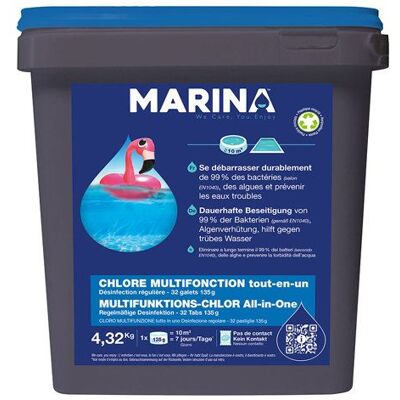 MARINA - Multifunction chlorine tablets - 4,32 kg - Pastilles de chlore - Publicité MARINA - Multifunction chlorine tablets - 4,32 kg - Pastilles de chlore - Publicité