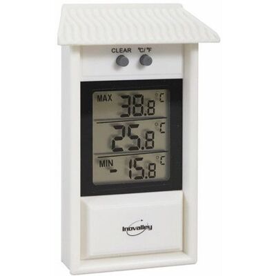 Thermomètre électronique - INOVALLEY - Standard - Intérieur/Extérieur - °C/°F - Mini-Max - Piles AAA incluses Blanc - Publicité Thermomètre électronique - INOVALLEY - Standard - Intérieur/Extérieur - °C/°F - Mini-Max - Piles AAA incluses Blanc - Publicité